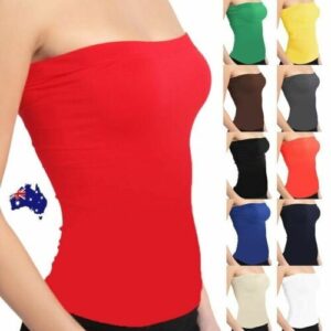 Women Sleeveless Singlet Stretch Strapless Boob Tube Top Solid Color Seamless