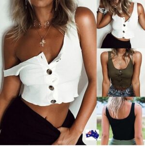 Women Tank Tops Summer Casual Solid Color Vest Blouse Sleeveless Crop Tops Shirt