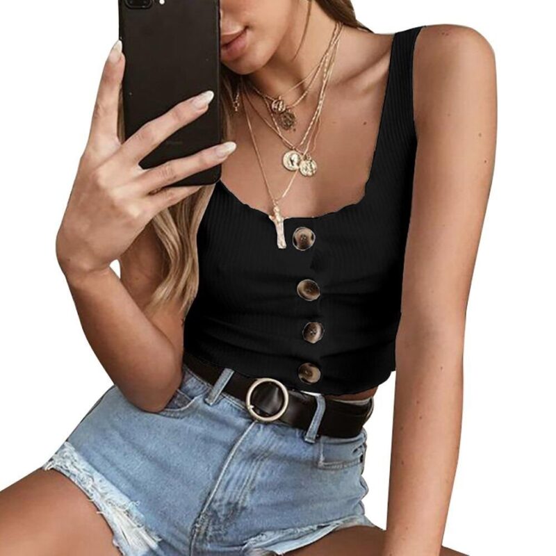 Women Tank Tops Summer Casual Solid Color Vest Blouse Sleeveless Crop Tops Shirt - Image 4