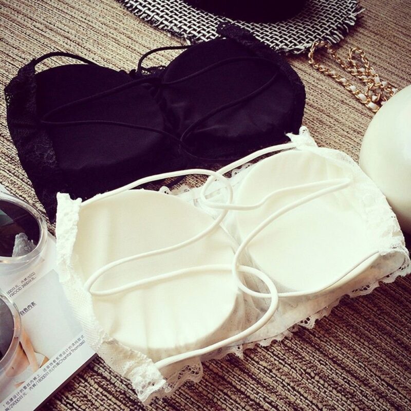 Sexy Women Tube Top Cross Bra Padded Crop Lace Strapless Seamless Short Bandeau - Image 2