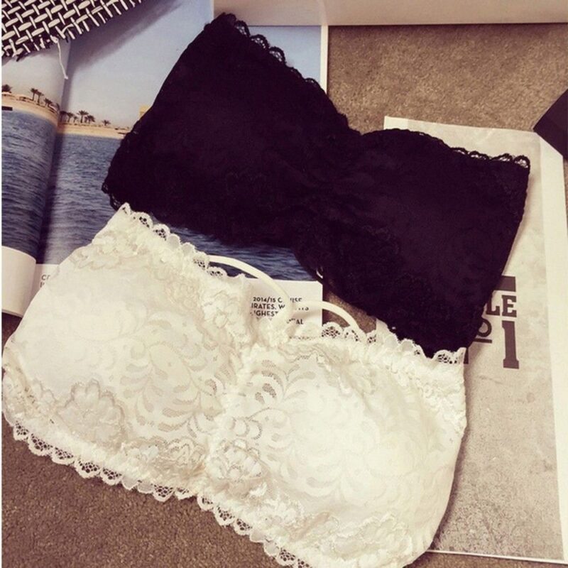 Sexy Women Tube Top Cross Bra Padded Crop Lace Strapless Seamless Short Bandeau - Image 3