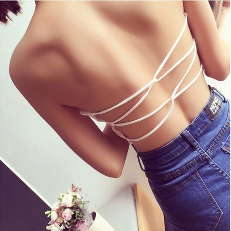 Sexy Women Tube Top Cross Bra Padded Crop Lace Strapless Seamless Short Bandeau - Image 6